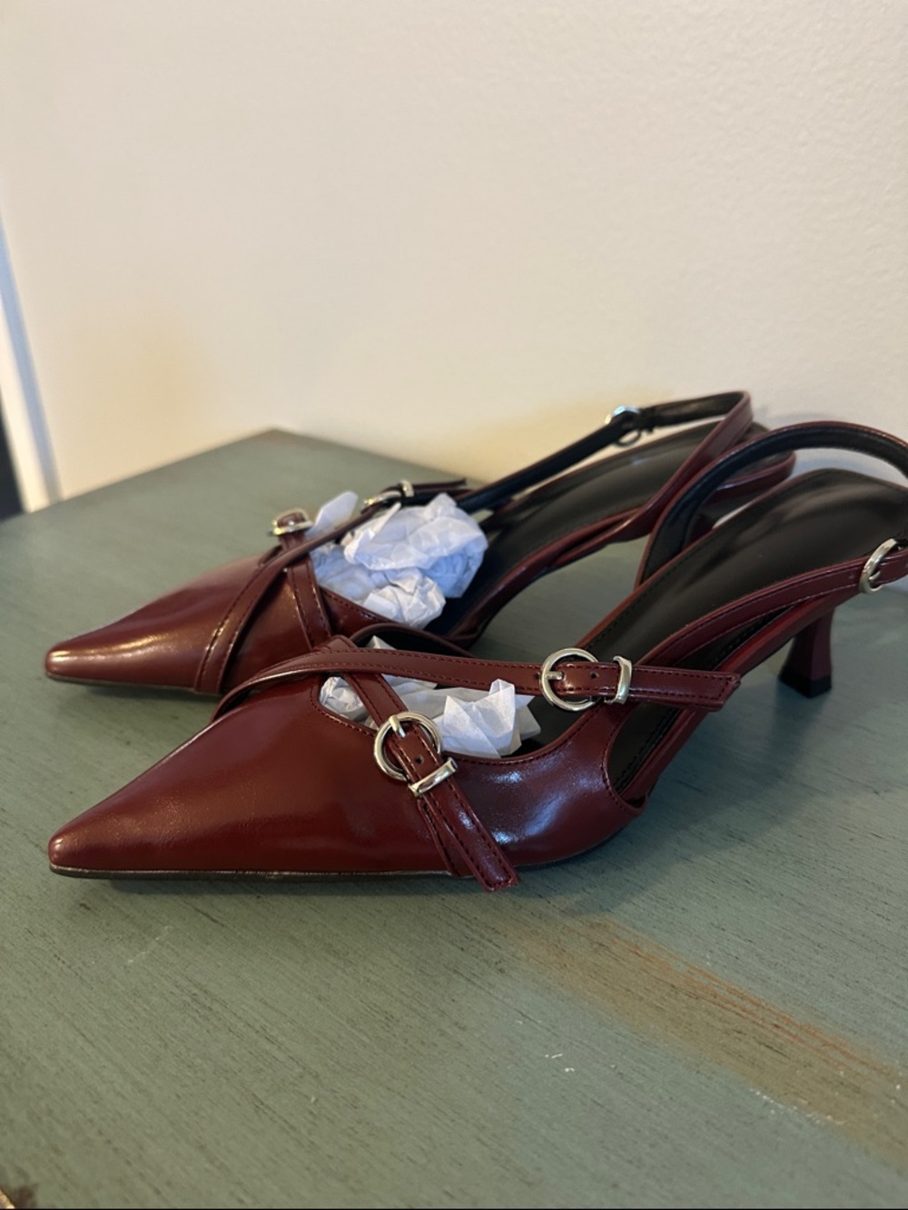 & Other Stories Pointed Slingback Heels in Wine Burgundy
